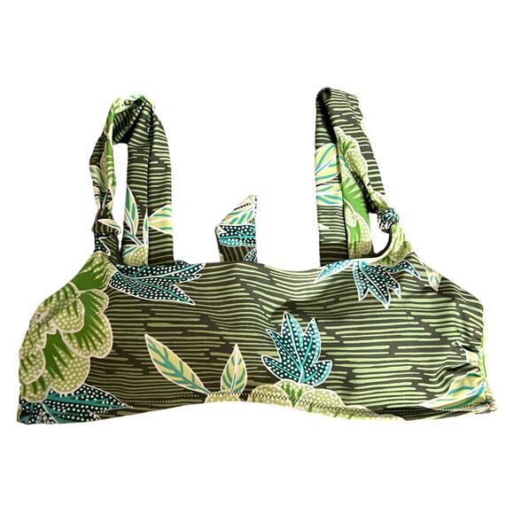 Aerie Other - Aerie Scoop Striped Floral Leaf Swim Bikini Top Medium Women’s Green 9996